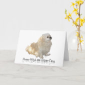 Carte J'Aime Mon Petit Chien Blanc - Pekingese ! (Fleur jaune)