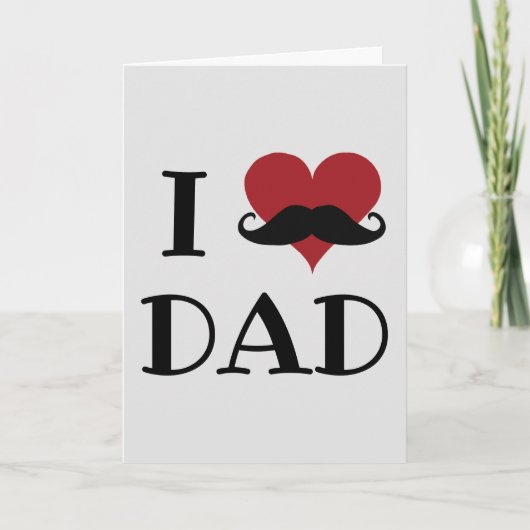 Carte J'aime papa Coeur Mustache Rouge Noir (Devant)