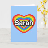 Carte J'aime Sarah. Je t'aime Sarah. Coeur (Fleur jaune)