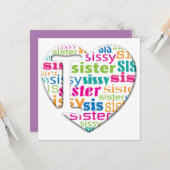 Carte J'Aime Soeur, Sie, Sissy - (Devant/Arrière en situation)