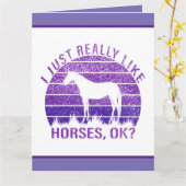 Carte J'aime vraiment les chevaux en violet (Fleur jaune)