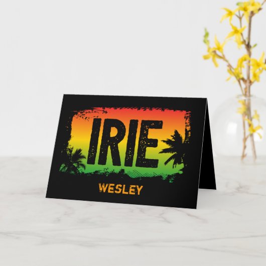 Carte Jamaïque IRIE Palmier Tropical Drapeau Rasta Coule (Fleur jaune)