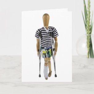 Carte Jambe droite dans un plâtre avec béquilles