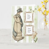 Carte Jane Austen inspiré vintage bleu rayé photo (Fleur jaune)