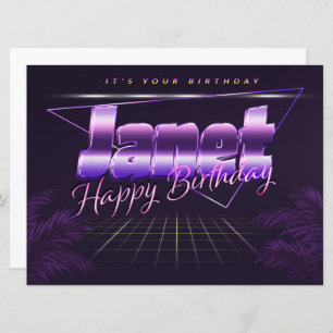 Carte Janet Nom Prénom lila retro
