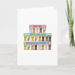 Carte January 1st Birthday Cute Cartoon Cats