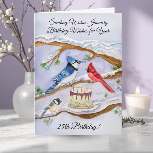 Carte January 25th Birthday Backyard Birds Watercolor
