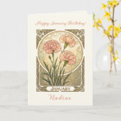 Carte January Birth Flower Pink Carnations Art Nouveau S (Fleur jaune)