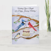 Carte January Birthday with Backyard Birds and Cake (Devant)
