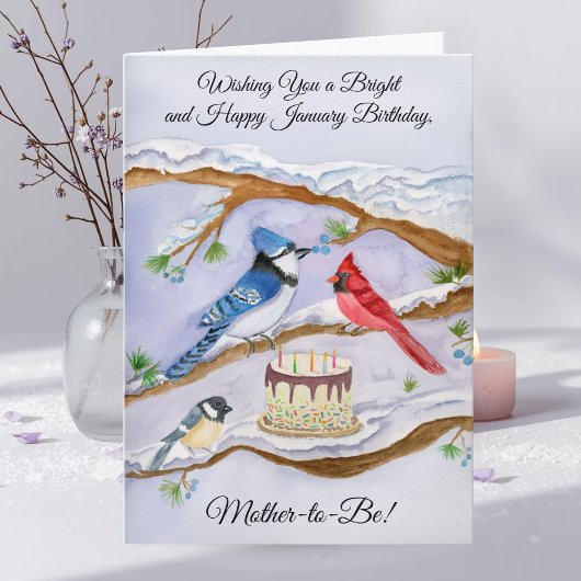 Carte January Birthday with Backyard Birds Mother in Be