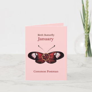 Carte January Red Common Postman Butterfly Illustration