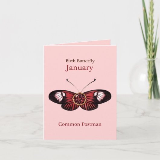 Carte January Red Common Postman Butterfly Illustration (Devant)