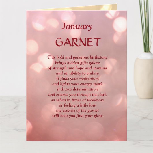 Carte Janvier Anniversaire Birthstone Garnet Salutation (Devant)