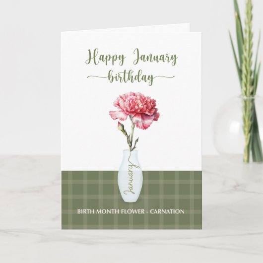 Carte Janvier Anniversaire Carnation Mois de naissance F (Devant)