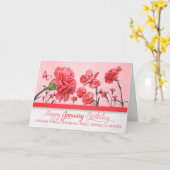 Carte Janvier Anniversaire oeillets roses avec papillons (Fleur jaune)