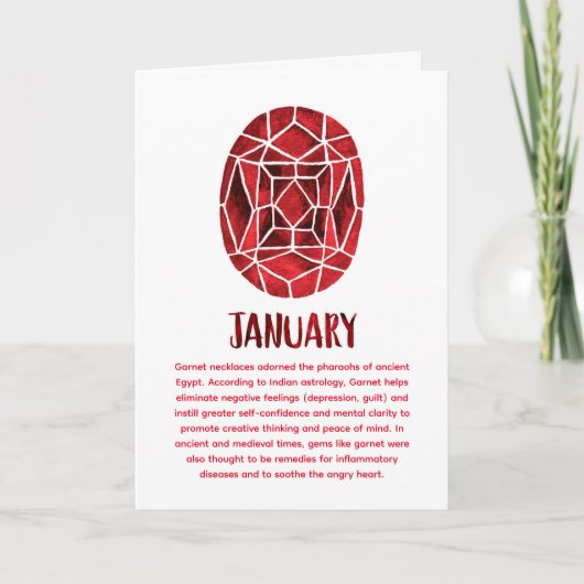 Carte Janvier Birthstone Garnet Anniversaire Aquarelle (Devant)