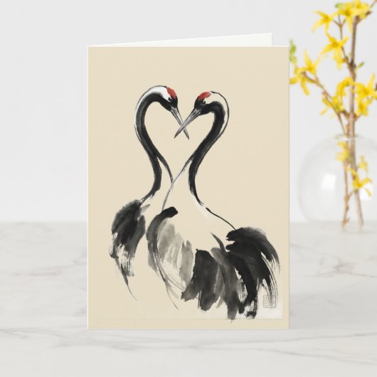 Carte Japanese Crane Ink Wash Fine Art Card (Fleur jaune)