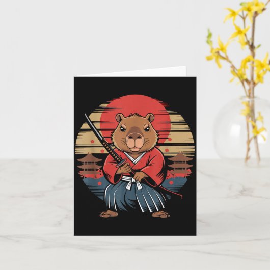 Carte Japanese Samurai Capybara  (Fleur jaune)