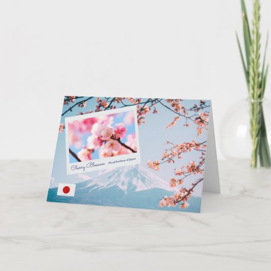 Carte Japon Fleur de cerisier rose avec drapeau et Mont (Devant)