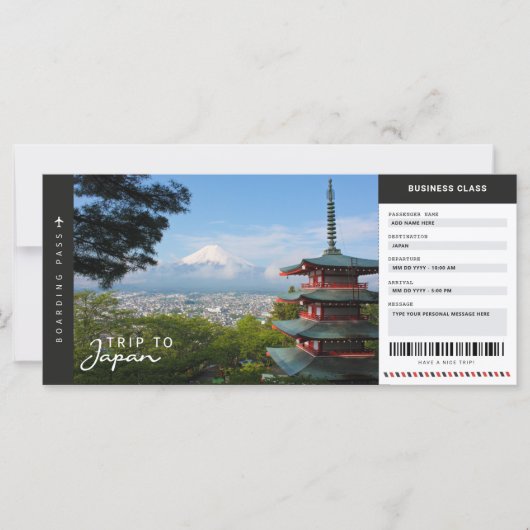 Carte Japon Voyage Passe Voyage Vacances Ticket (Devant)