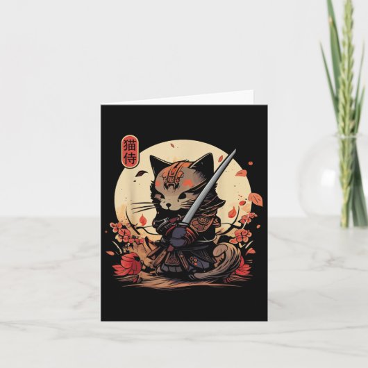 Carte Japonais Samurai Chat Tattoo, Kawaii Ninja Chat _2 (Devant)