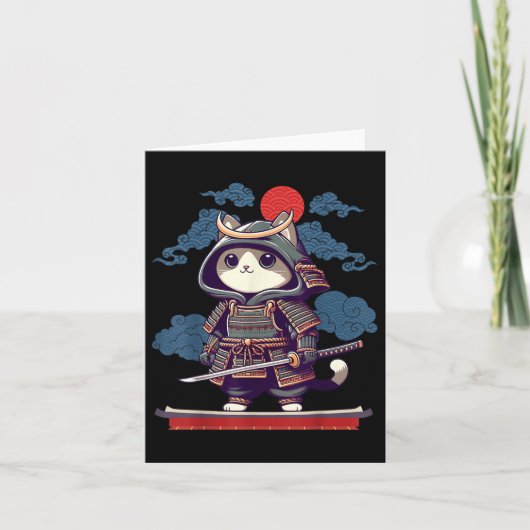 Carte Japonais Samurai Chat Tattoo Kawaii Ninja Chat Ani (Devant)