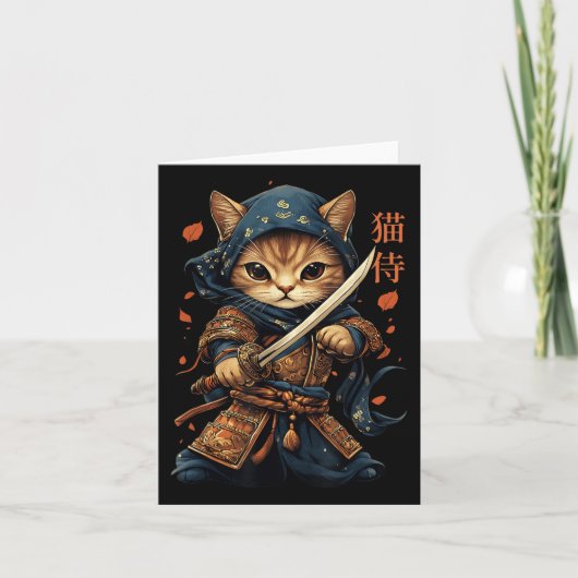 Carte Japonais Samurai Chat Tattoo Kawaii Ninja Chat Cha (Devant)