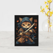 Carte Japonais Samurai Chat Tattoo Kawaii Ninja Chat Cha (Fleur jaune)