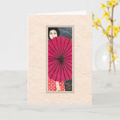 Carte japonaise de femme avec un parasol pour un O (Fleur jaune)