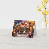 Carte Jardin amusant poulets Noël Joyeux jours fériés (Fleur jaune)