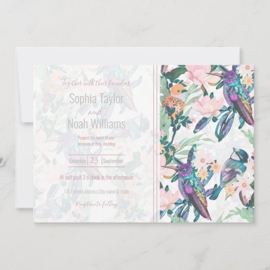 Carte Jardin botanique blanc Fleurs et oiseaux (Devant)