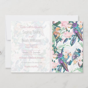 Carte Jardin botanique blanc Fleurs et oiseaux