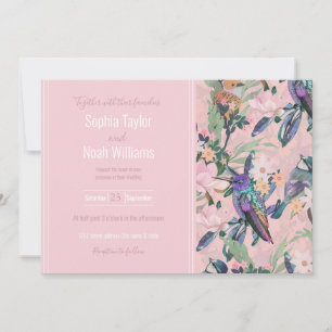 Carte Jardin botanique rose Fleurs et oiseaux