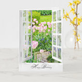Carte jardin d'anniversaire avec tulipes roses (Fleur jaune)