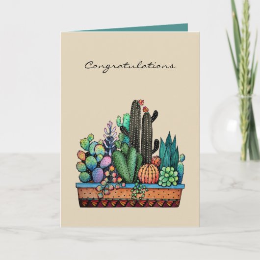 Carte Jardin De Cactus À L'Aquarelle Cute Dans Un Beau P (Devant)