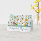 Carte Jardin de pâques français Lapin de Pâques et fleur (Fleur jaune)