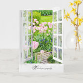 Carte jardin de printemps sympathique avec tulipes roses (Fleur jaune)