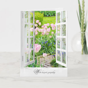 Carte jardin de printemps sympathique avec tulipes roses