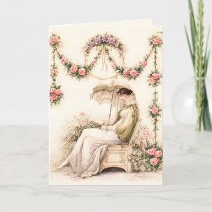 Carte Jardin de roses Regency lisant une dame