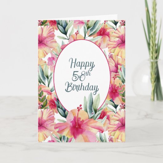 Carte Jardin d'Hibiscus pour 58e anniversaire (Devant)