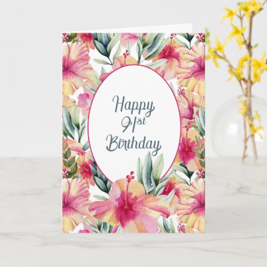 Carte Jardin d'Hibiscus pour 91e anniversaire (Fleur jaune)