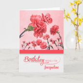 Carte Jardin d'oeillets rose vif Anniversaire avec nom (Fleur jaune)