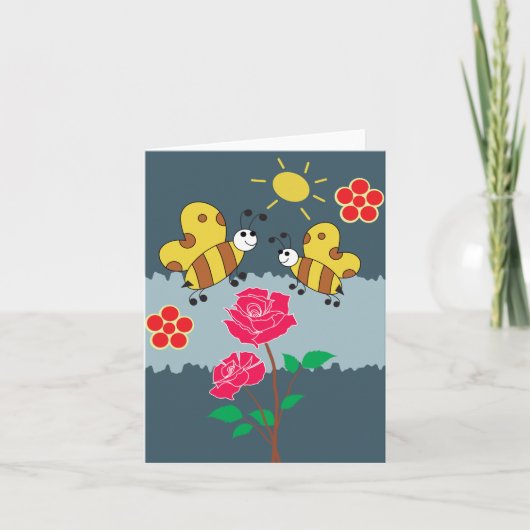 Carte Jardin Floral Rose et abeilles (Devant)