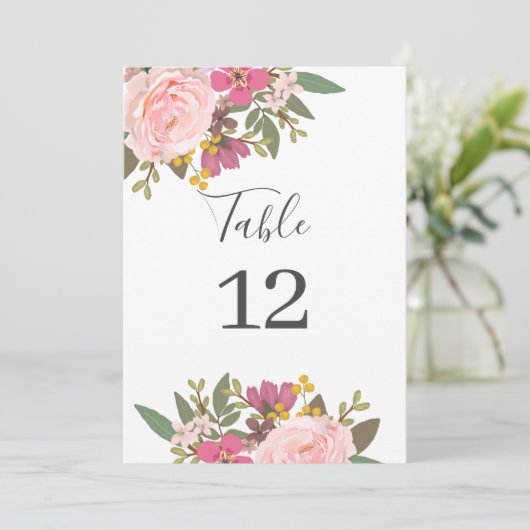 Carte Jardin Floral rose PrintempsMariage Numéro de tabl (Debout devant)
