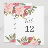 Carte Jardin Floral rose PrintempsMariage Numéro de tabl (Devant / Derrière)