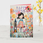 Carte Jardin floral rose simple Joyeux anniversaire (Fleur jaune)