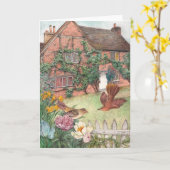 Carte Jardin illustré de cottage avec des oiseaux (Fleur jaune)
