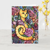 Carte Jardin Orange Tabby Chat (Fleur jaune)