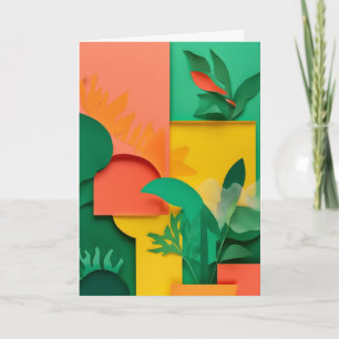 Carte Jardin serein vibrant en papier découpé