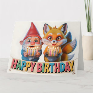 Carte Jardin souriant Gnome et Renardeau Anniversaire